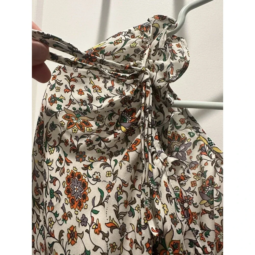Tory Burch Floral Ruffle Peasant Blouse Women’s 3/4 Sleeve Boho Square Neck Top